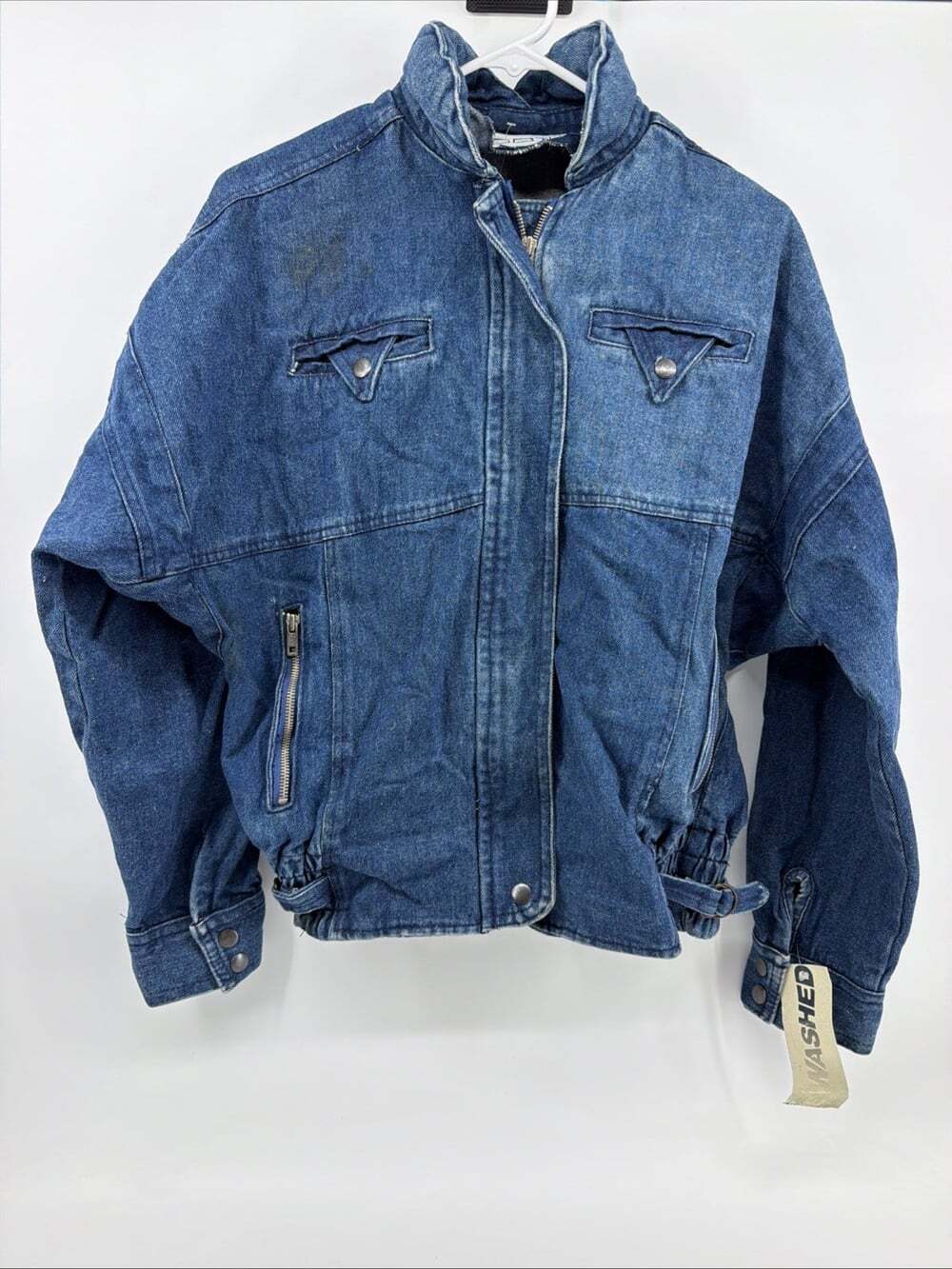 Vintage Dark Wash Jean Denim Bomber Jacket Coat Unisex Sz S NWT Deadstock